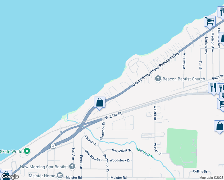 map of restaurants, bars, coffee shops, grocery stores, and more near 3910 West Erie Avenue in Lorain