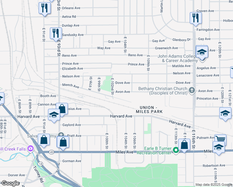 map of restaurants, bars, coffee shops, grocery stores, and more near 10214 Avon Avenue in Cleveland