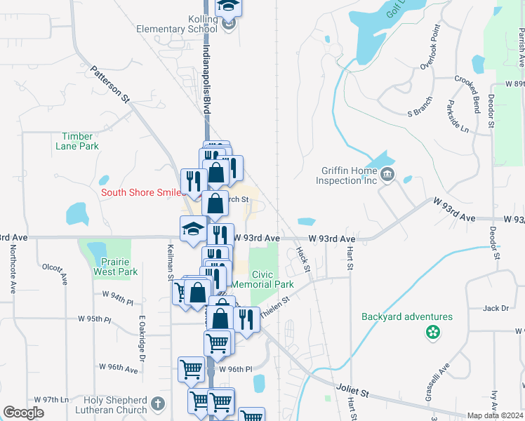 map of restaurants, bars, coffee shops, grocery stores, and more near 10951 Thiel Street in Saint John