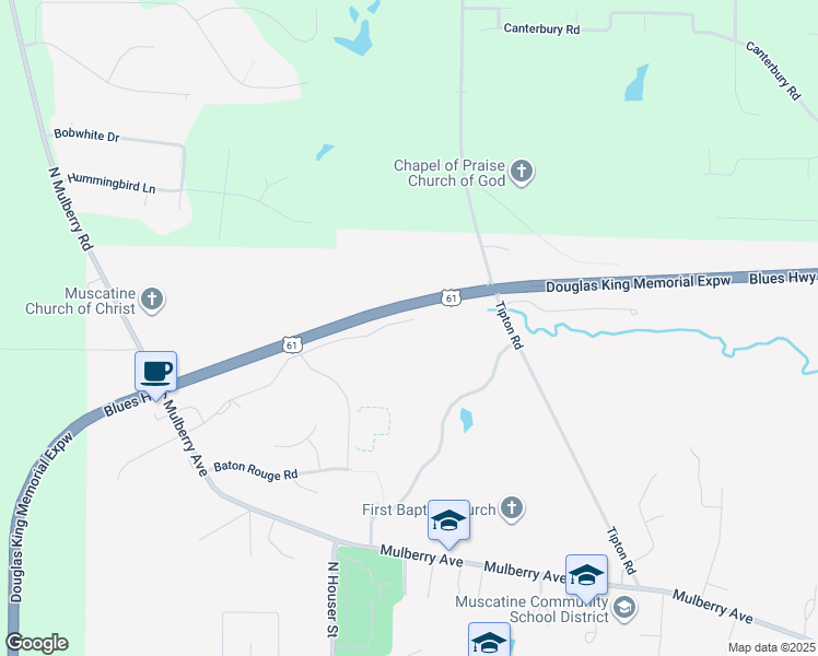 map of restaurants, bars, coffee shops, grocery stores, and more near 3108 Steamboat Way in Muscatine