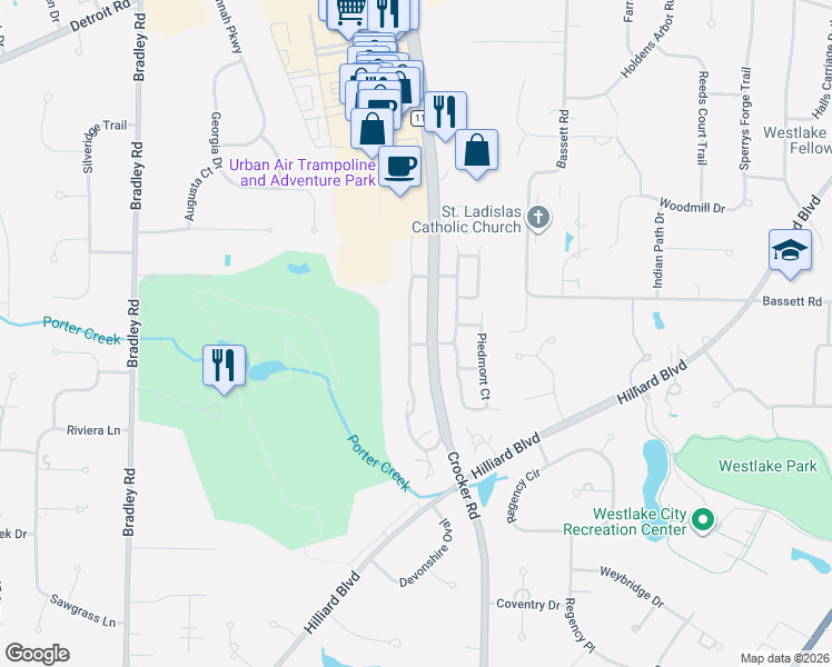 map of restaurants, bars, coffee shops, grocery stores, and more near None in Westlake