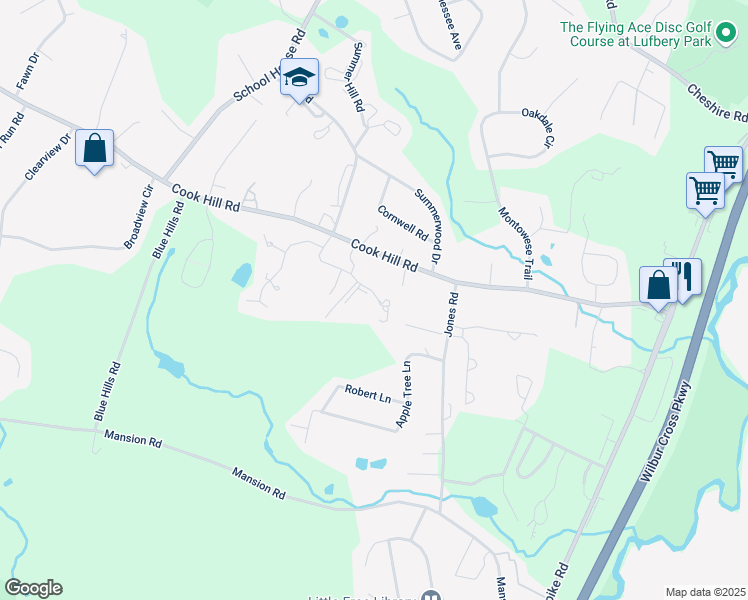 map of restaurants, bars, coffee shops, grocery stores, and more near 20 Hallmark Hill Drive in Wallingford