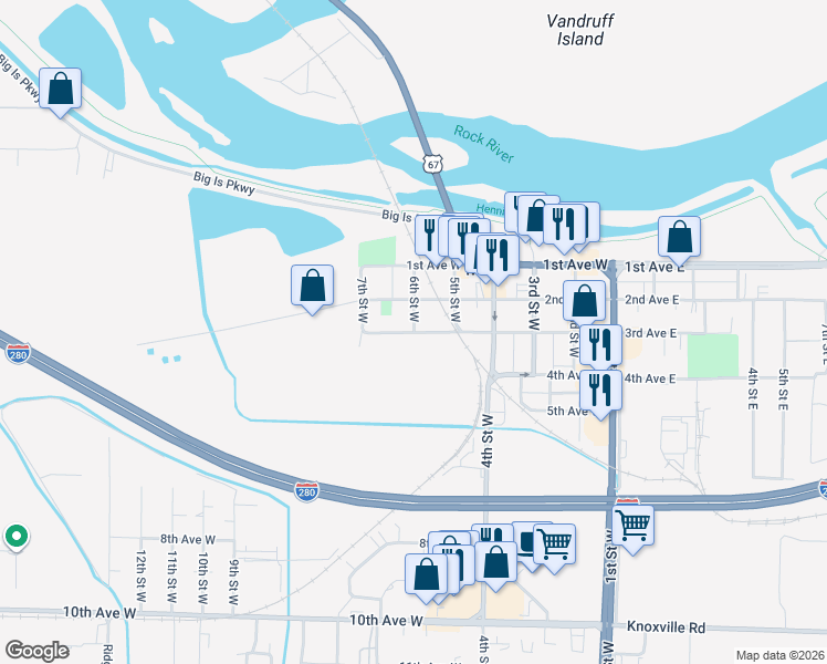 map of restaurants, bars, coffee shops, grocery stores, and more near 602 3rd Avenue West in Milan