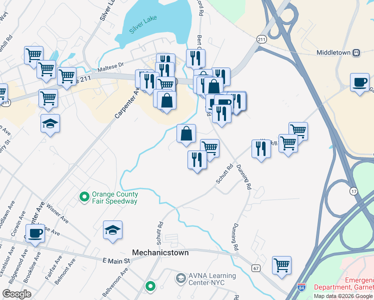 map of restaurants, bars, coffee shops, grocery stores, and more near 30 Gibbs Court in Middletown