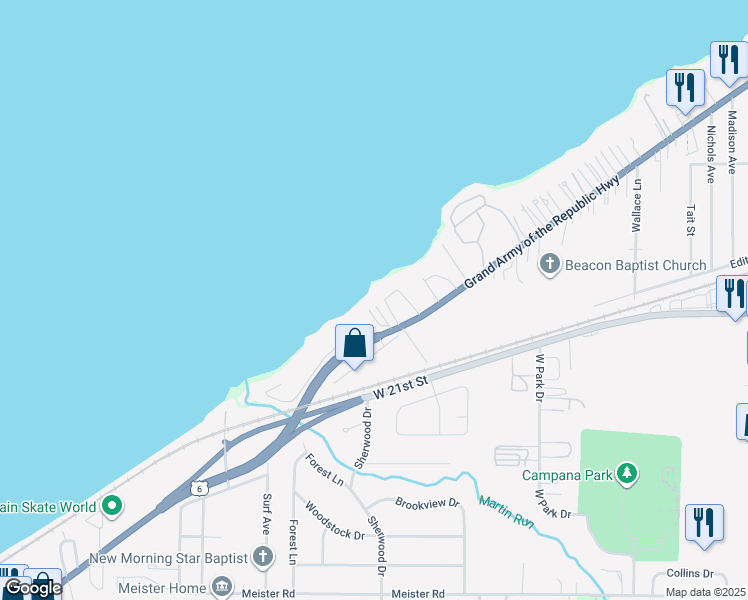 map of restaurants, bars, coffee shops, grocery stores, and more near 4004 West Erie Avenue in Lorain