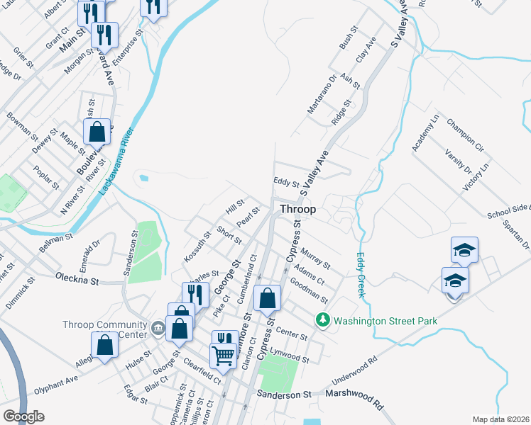 map of restaurants, bars, coffee shops, grocery stores, and more near 838 George Street in Throop