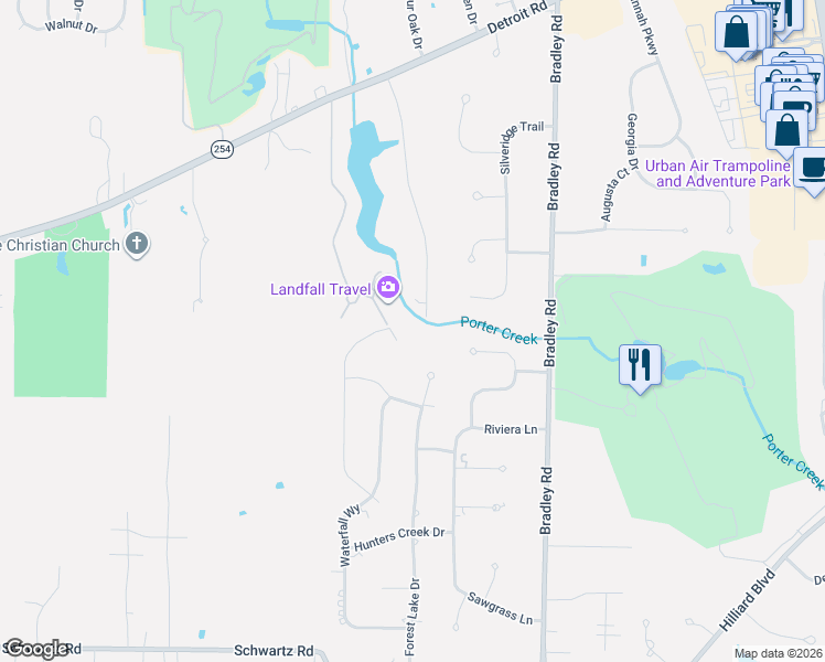 map of restaurants, bars, coffee shops, grocery stores, and more near 2706 Forest Lake Drive in Westlake