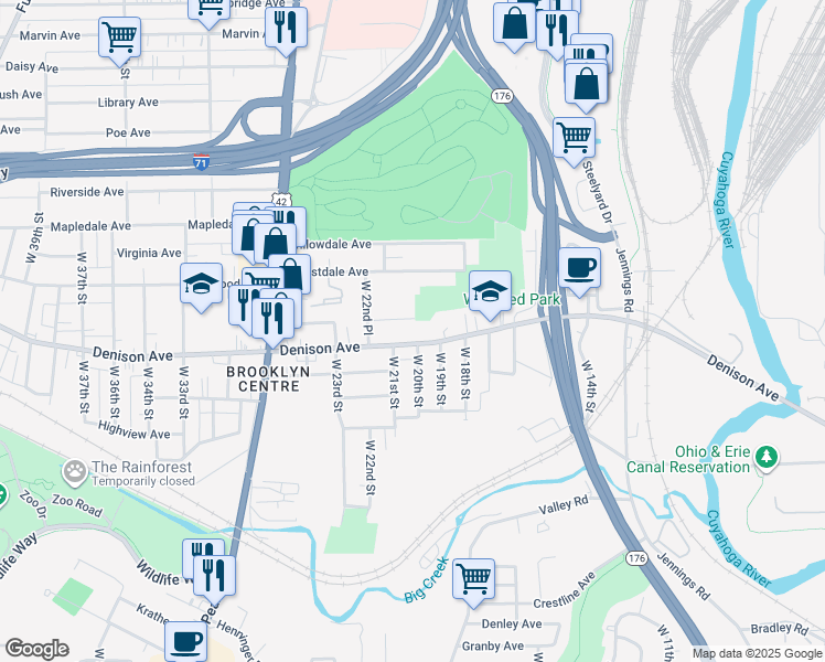 map of restaurants, bars, coffee shops, grocery stores, and more near 2003 Denison Avenue in Cleveland