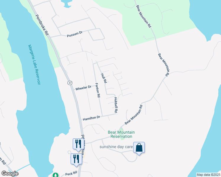 map of restaurants, bars, coffee shops, grocery stores, and more near 2 Chestnut Trail in Danbury
