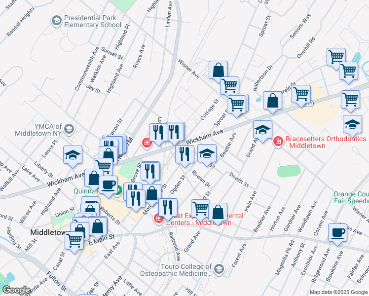 map of restaurants, bars, coffee shops, grocery stores, and more near 5 Prince Street in Middletown