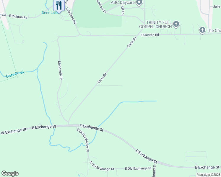 map of restaurants, bars, coffee shops, grocery stores, and more near Crete Road in Crete