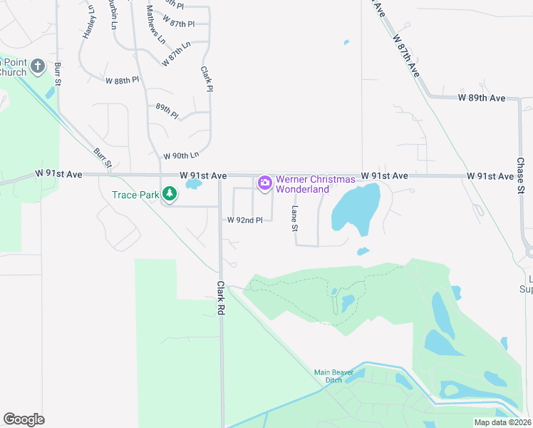 map of restaurants, bars, coffee shops, grocery stores, and more near 4295 West 92nd Place in Merrillville
