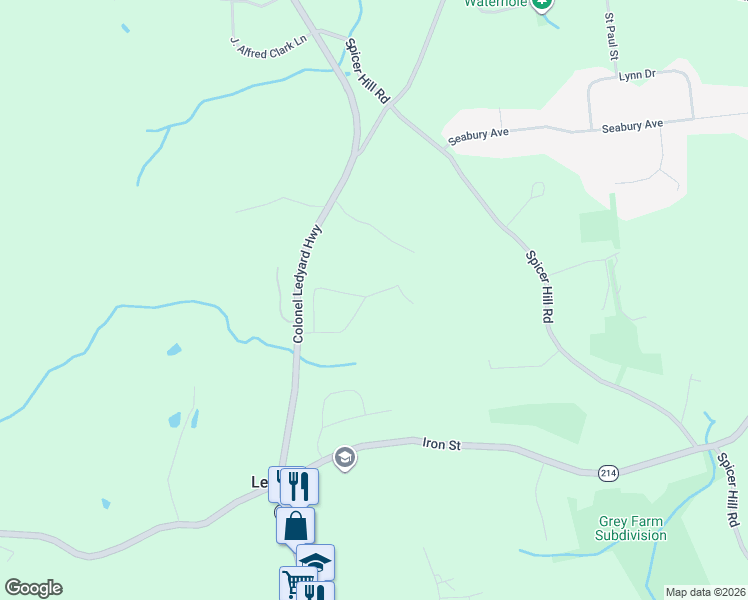 map of restaurants, bars, coffee shops, grocery stores, and more near 22 Village Drive in Ledyard