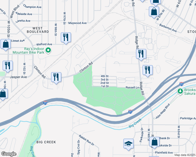 map of restaurants, bars, coffee shops, grocery stores, and more near 8262 2nd Street in Cleveland