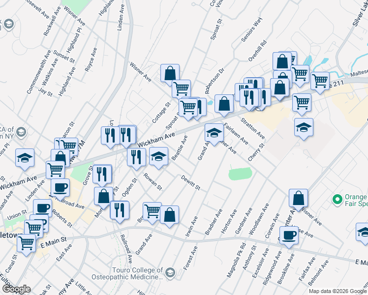 map of restaurants, bars, coffee shops, grocery stores, and more near 26 Lincoln Street in Middletown