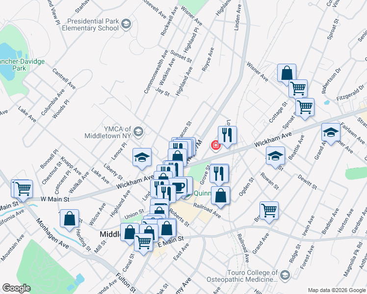 map of restaurants, bars, coffee shops, grocery stores, and more near 3 Groo Street in Middletown