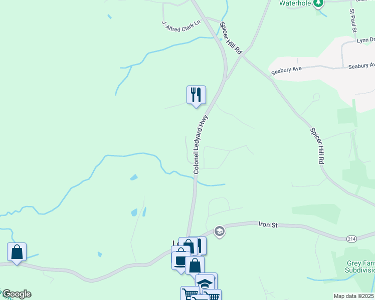 map of restaurants, bars, coffee shops, grocery stores, and more near Fieldstone Lane in Ledyard