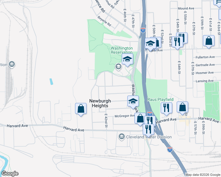 map of restaurants, bars, coffee shops, grocery stores, and more near 4412 Gamma Avenue in Newburgh Heights