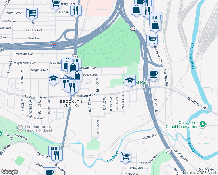 map of restaurants, bars, coffee shops, grocery stores, and more near 2004 Fern Court in Cleveland