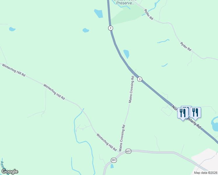 map of restaurants, bars, coffee shops, grocery stores, and more near 53 Mains Crossing Road in North Stonington
