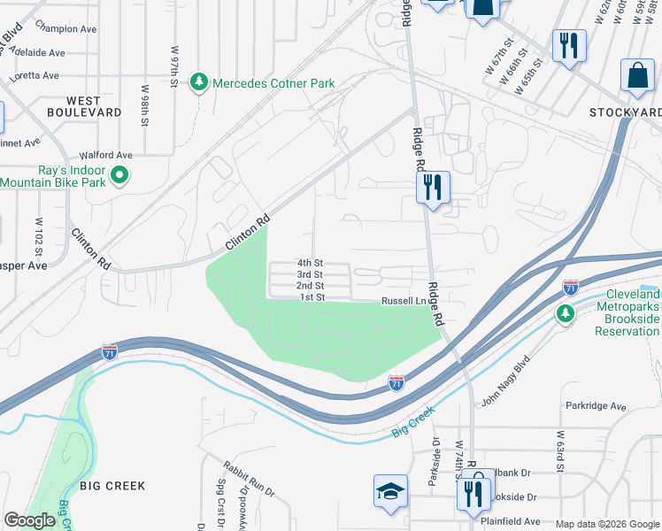 map of restaurants, bars, coffee shops, grocery stores, and more near 7500 Associate Avenue in Brooklyn