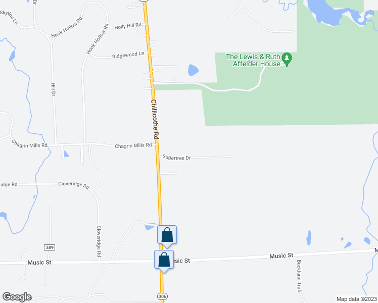 map of restaurants, bars, coffee shops, grocery stores, and more near 8574 Sugartree Drive in Novelty