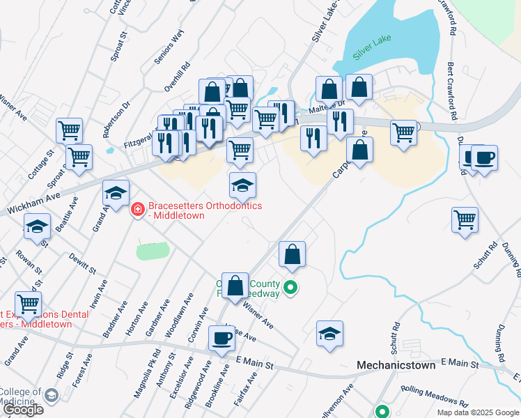 map of restaurants, bars, coffee shops, grocery stores, and more near 24 Gardner Extension Avenue in Middletown