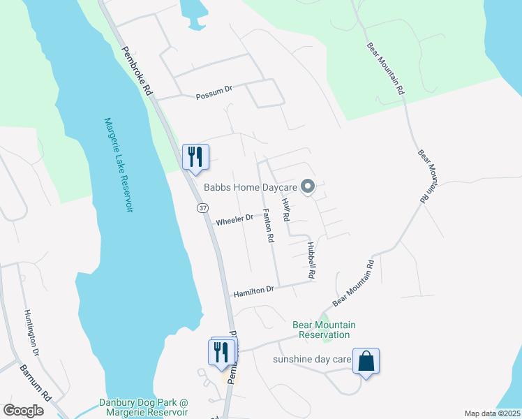 map of restaurants, bars, coffee shops, grocery stores, and more near 22 Fanton Road in Danbury