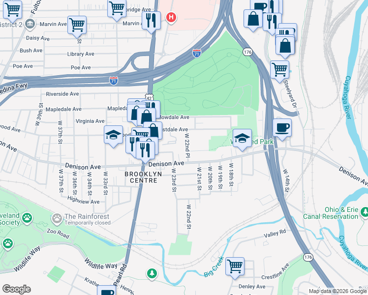 map of restaurants, bars, coffee shops, grocery stores, and more near 3794 West 22nd Place in Cleveland