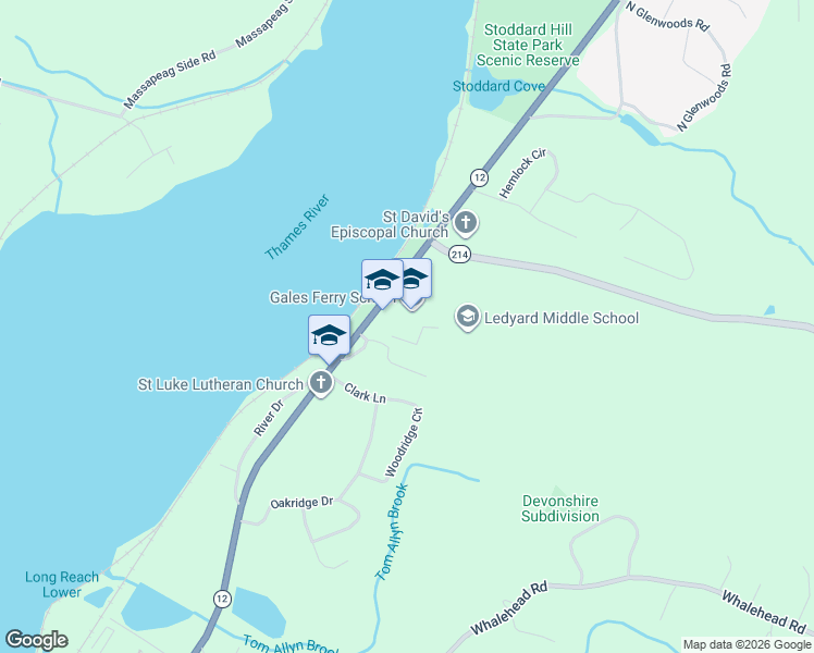 map of restaurants, bars, coffee shops, grocery stores, and more near 1858 Connecticut 12 in Ledyard