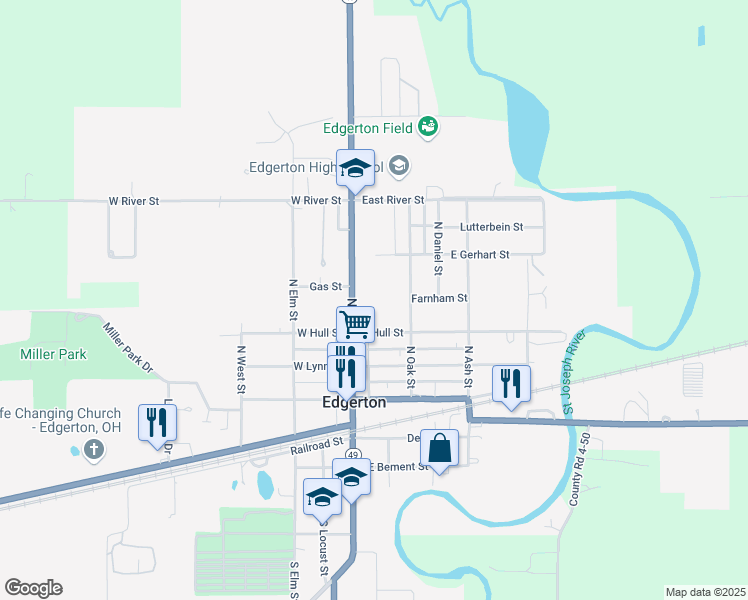 map of restaurants, bars, coffee shops, grocery stores, and more near 324 South Michigan Avenue in Edgerton