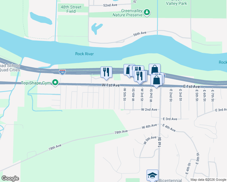 map of restaurants, bars, coffee shops, grocery stores, and more near 120 West 7th Street in Coal Valley