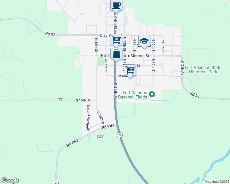 map of restaurants, bars, coffee shops, grocery stores, and more near 407 South 15th Street in Fort Calhoun