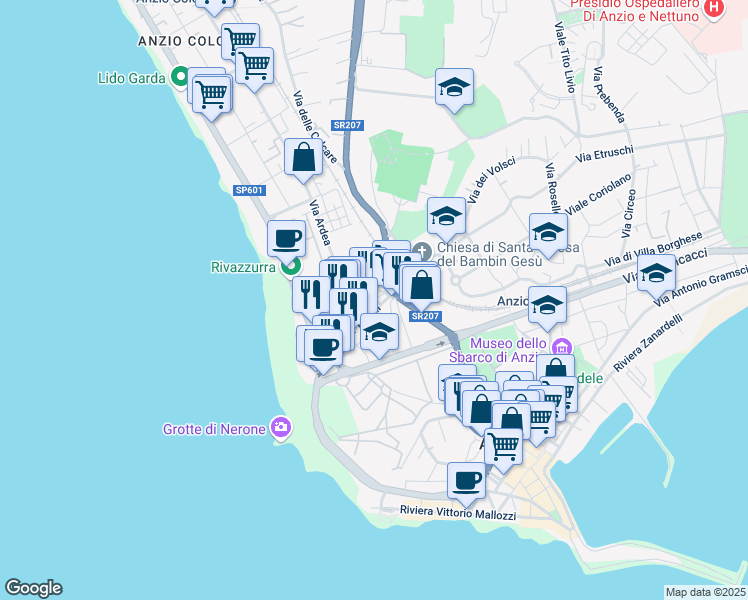 map of restaurants, bars, coffee shops, grocery stores, and more near 3 Via Bengasi in Anzio