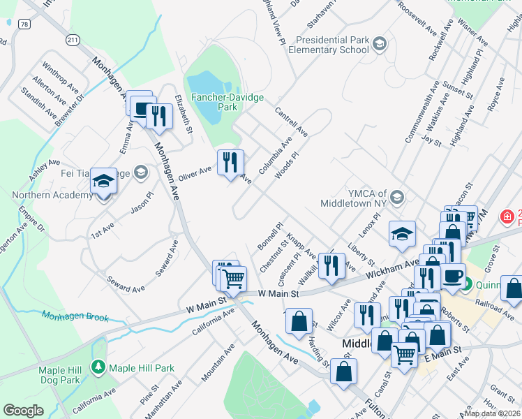 map of restaurants, bars, coffee shops, grocery stores, and more near 6 Ashland Avenue in Middletown
