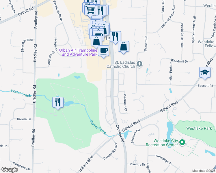 map of restaurants, bars, coffee shops, grocery stores, and more near in Westlake