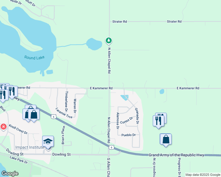 map of restaurants, bars, coffee shops, grocery stores, and more near 828 North Allen Chapel Road in Kendallville