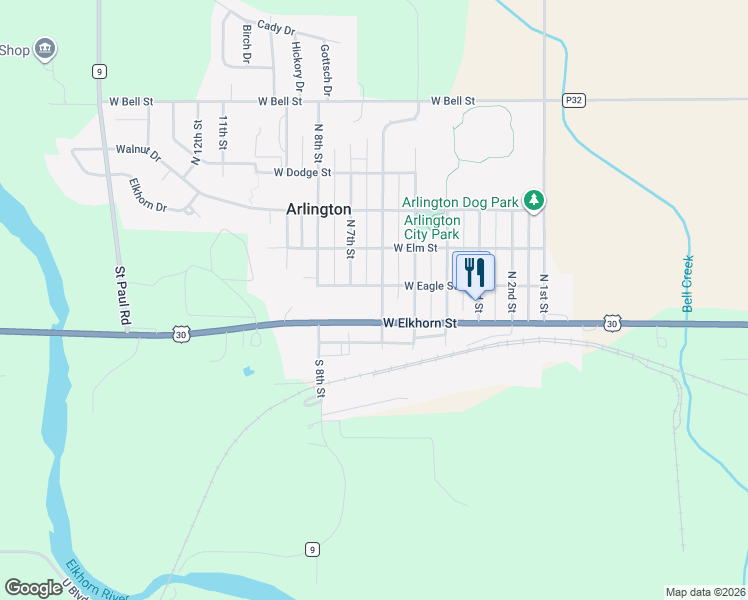 map of restaurants, bars, coffee shops, grocery stores, and more near 305 North 6th Street in Arlington