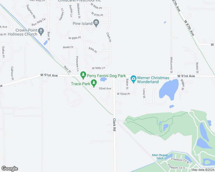 map of restaurants, bars, coffee shops, grocery stores, and more near 4862 West 92nd Avenue in Crown Point