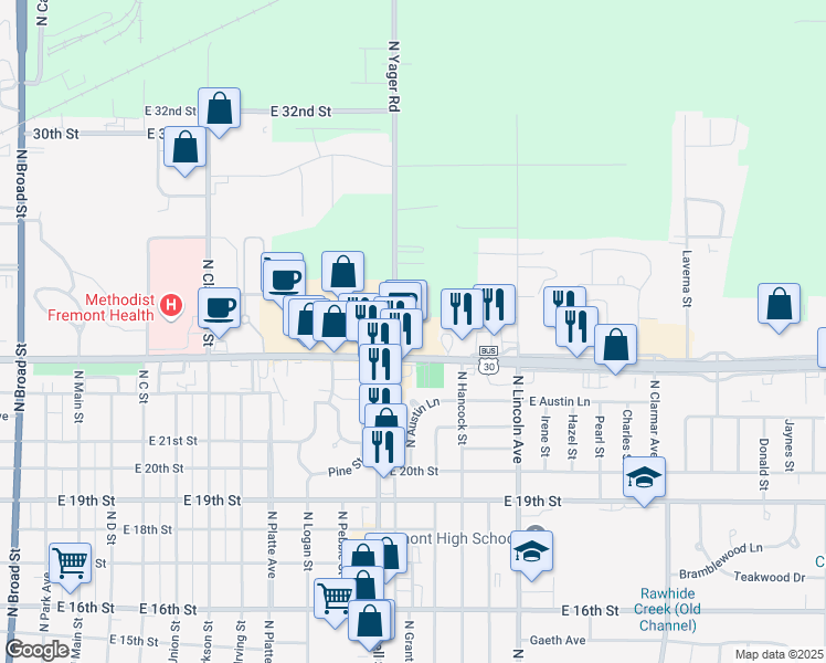 map of restaurants, bars, coffee shops, grocery stores, and more near 1220 East 23rd Street in Fremont