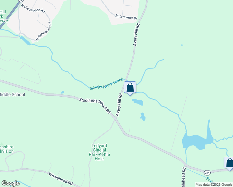 map of restaurants, bars, coffee shops, grocery stores, and more near 15 Avery Hill Road in Ledyard