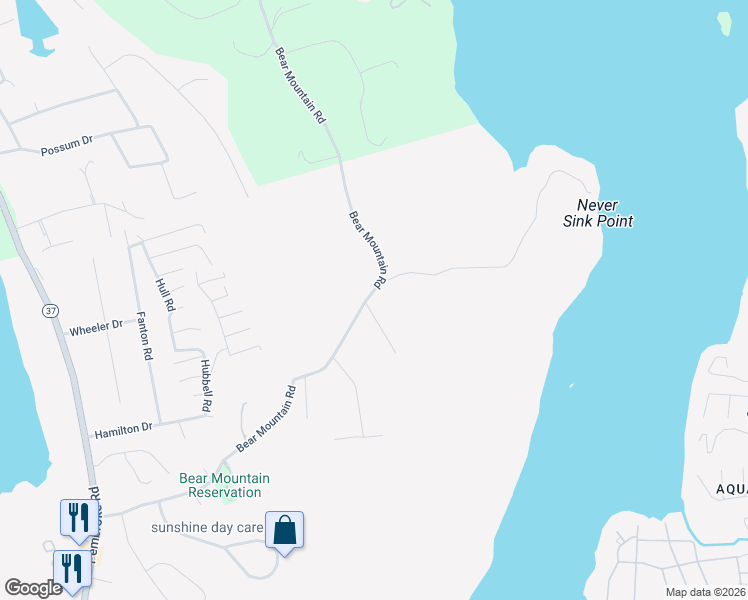 map of restaurants, bars, coffee shops, grocery stores, and more near 70 Bear Mountain Road in Danbury