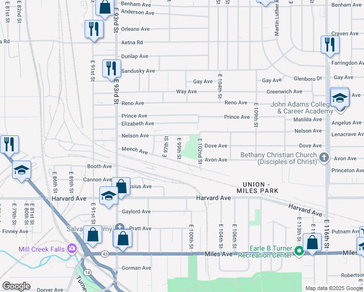 map of restaurants, bars, coffee shops, grocery stores, and more near 10006 Nelson Avenue in Cleveland