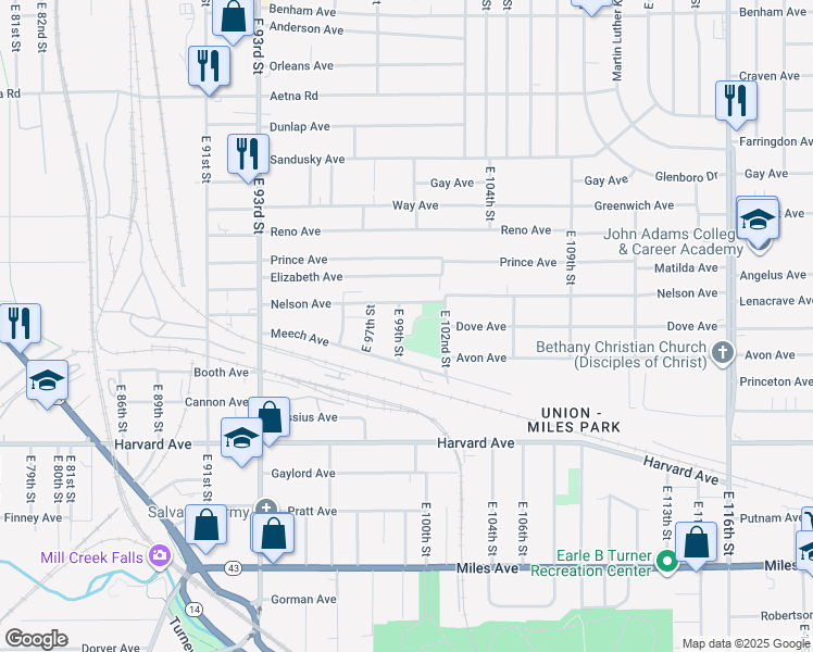map of restaurants, bars, coffee shops, grocery stores, and more near 10006 Nelson Avenue in Cleveland