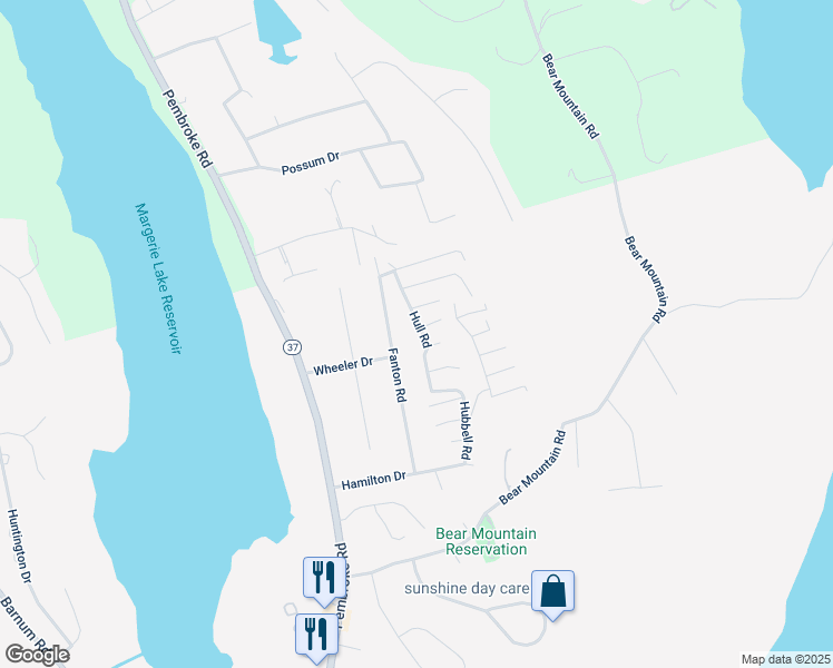 map of restaurants, bars, coffee shops, grocery stores, and more near 5 Hull Road in Danbury