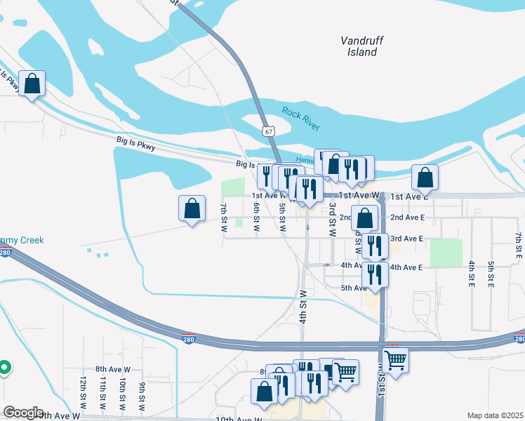 map of restaurants, bars, coffee shops, grocery stores, and more near 527 2nd Ave W in Milan