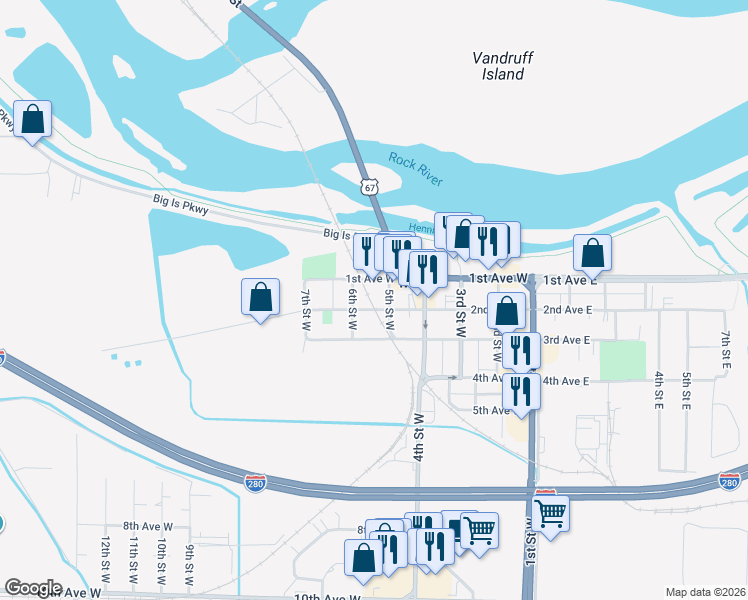 map of restaurants, bars, coffee shops, grocery stores, and more near 527 2nd Avenue West in Milan