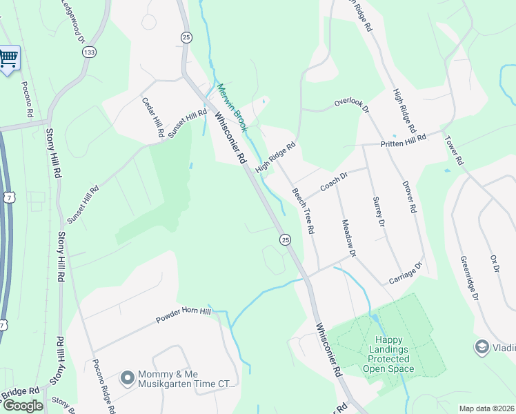 map of restaurants, bars, coffee shops, grocery stores, and more near 92 Whisconier Road in Brookfield