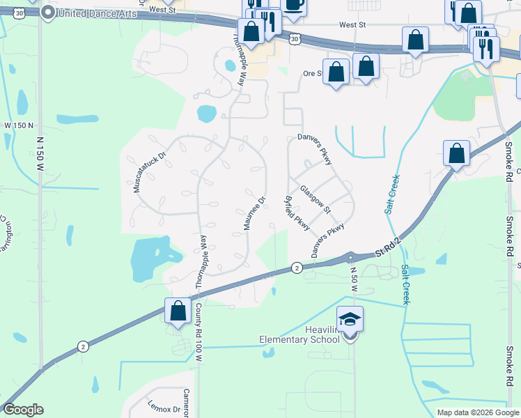 map of restaurants, bars, coffee shops, grocery stores, and more near 1754 Wildcat Court in Valparaiso