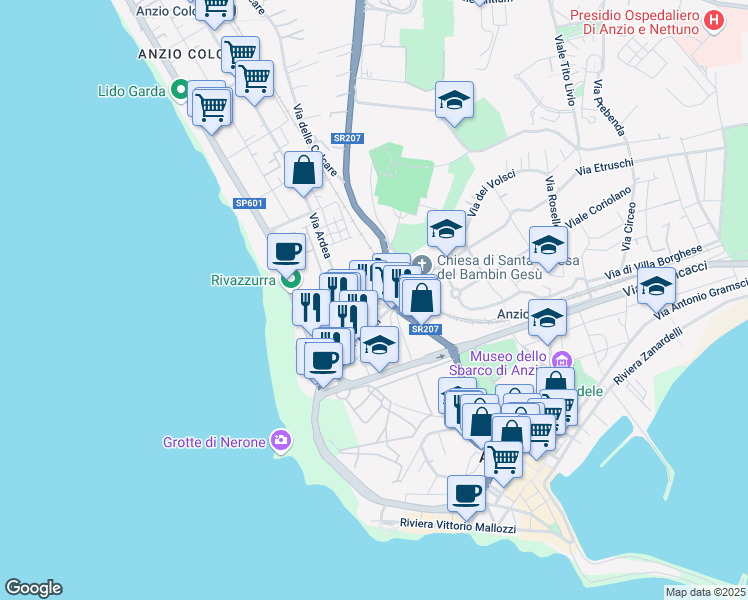 map of restaurants, bars, coffee shops, grocery stores, and more near 3 Via Bengasi in Anzio